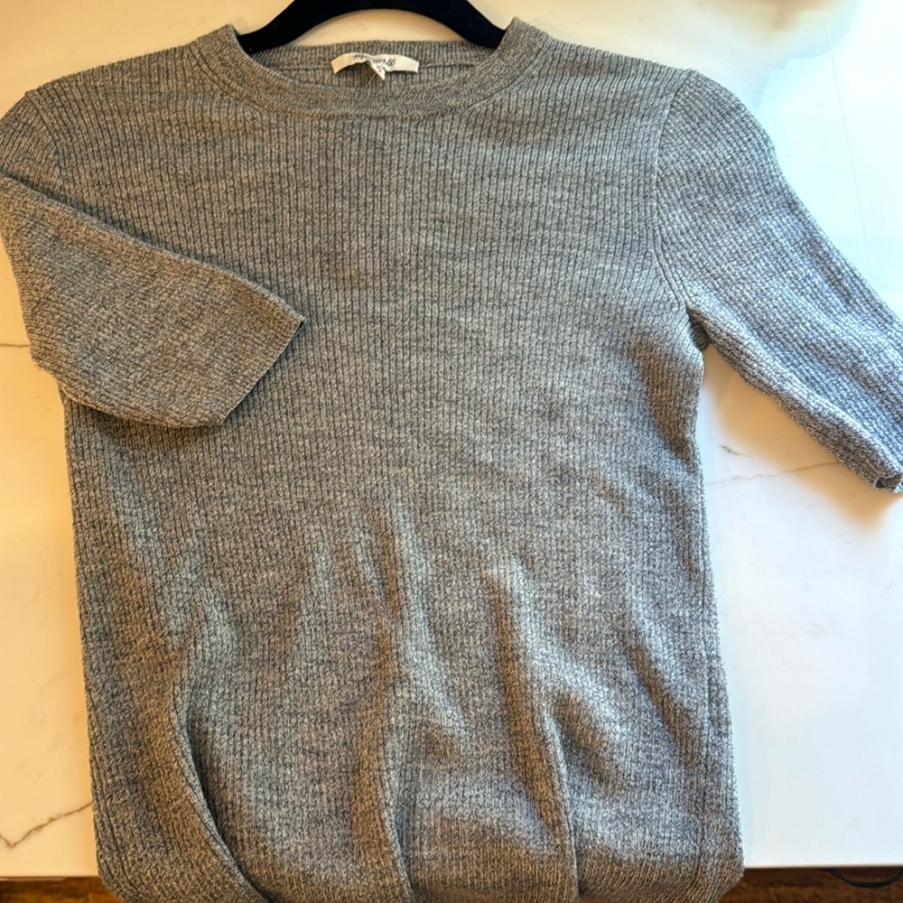 Madewell, gray short sleeve ribbed sweater shirt